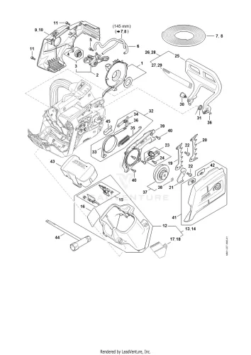AB - Shroud, Ventilátorház, Olajszivattyú, Hand guard, Láncfék – pozíció: 12