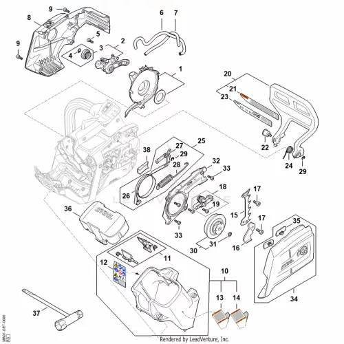 AB - Shroud, Ventilátorház, Olajszivattyú, Hand guard, Láncfék – pozíció: 10