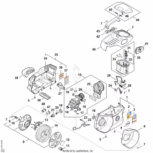 AA - Fedél, Hose reel, Switch, Air baffle, Akkumulátor compartment – pozíció: 9