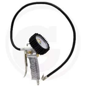   Abroncsnyomásmérő, nem hitelesített Kettős skála 0-12 bar / 0-170 psi, 90 mm-es vízszintes nyomásmérő órával, nehéz kivitel, 850 mm hosszú tömlővel