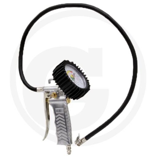 Abroncsnyomásmérő, nem hitelesített Kettős skála 0-12 bar / 0-170 psi, 90 mm-es vízszintes nyomásmérő órával, nehéz kivitel, 850 mm hosszú tömlővel