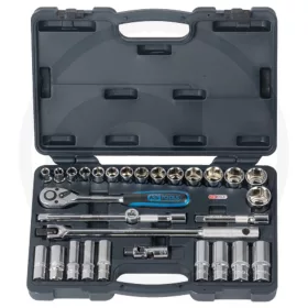   "KS Tools CHROMEplus 30 részes 1/2"" dugókulcskészl" 30 részes, műanyag táskában >>>colos méretezésű<<< hatlapú dugókulcsok